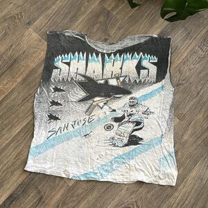 Vintage vtg 1991 single stitch NHL Sharks All over print Tee